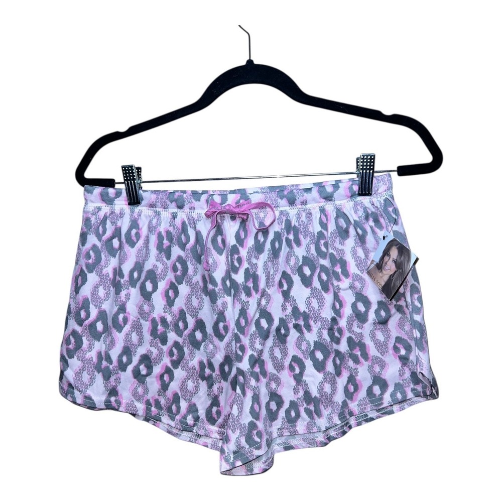 Thalia Sodi Women L/G Cheetah Shadow Lounge Pajama Shorts Pink‎ Gray Drawstring